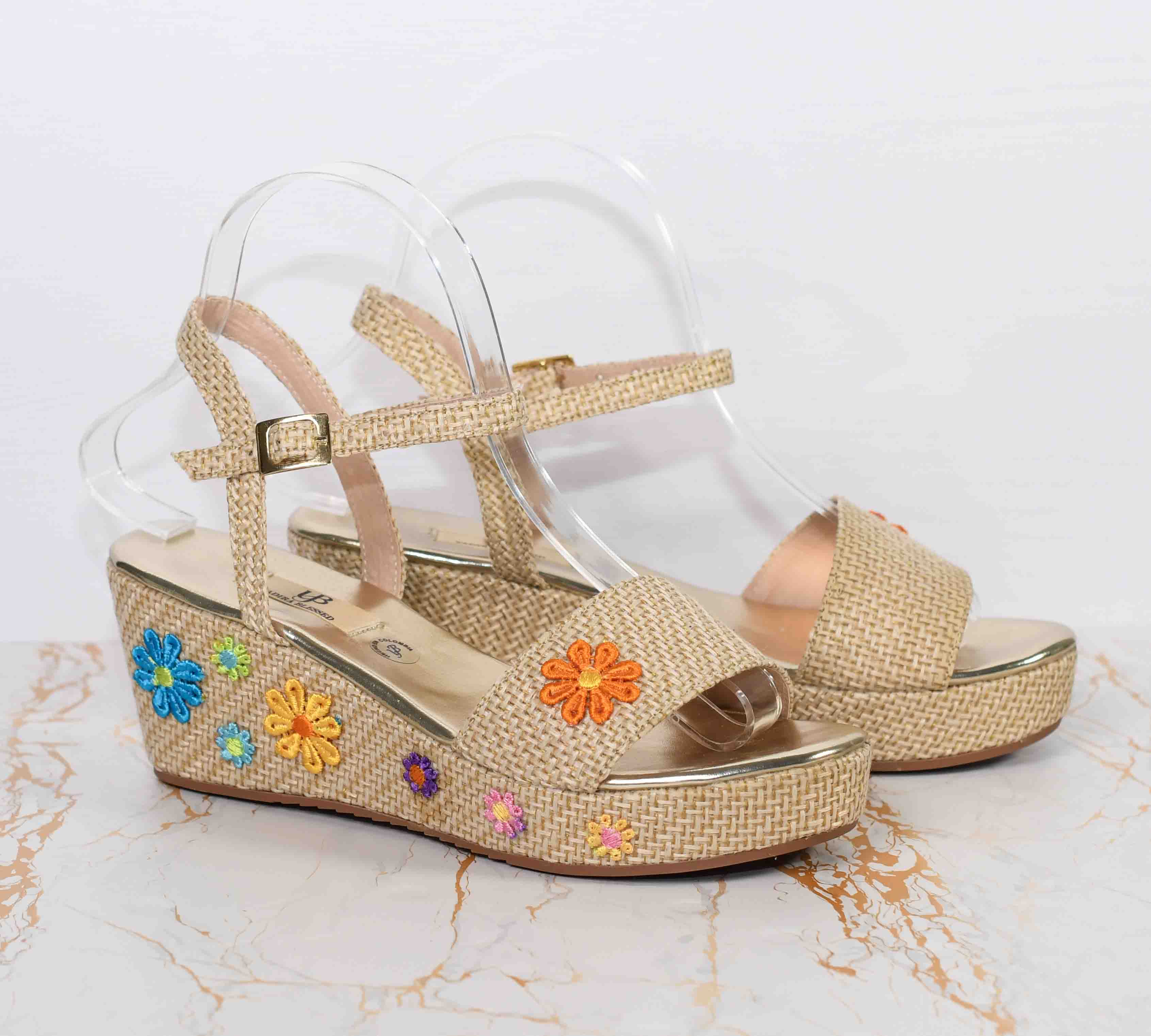 Plataformas de Yute con Margaritas Multicolor (Plataforma Baja)