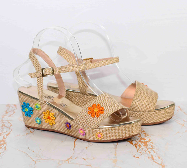 Plataformas de Yute con Margaritas Multicolor (Plataforma Baja)
