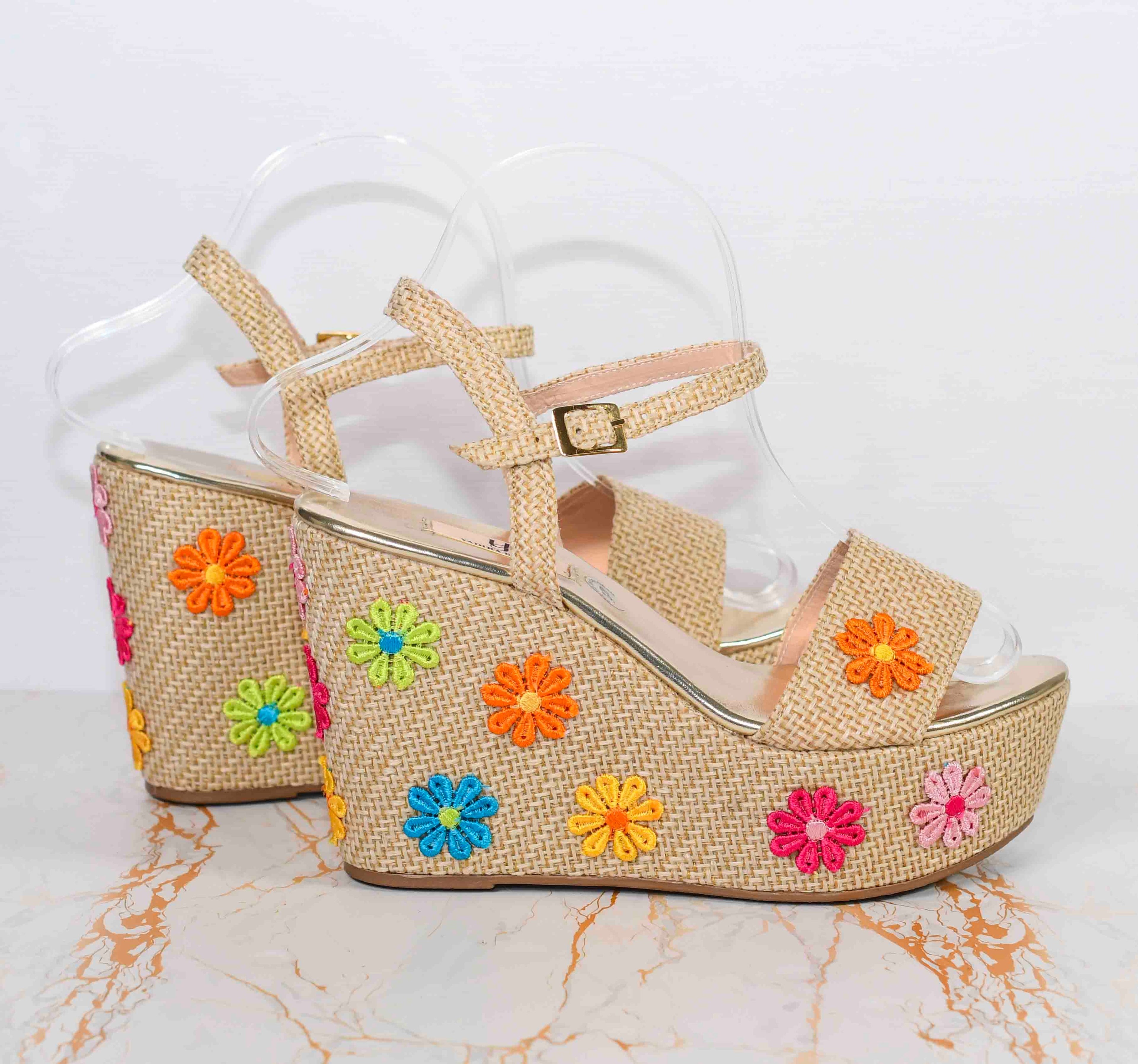 Plataformas de Yute con Margaritas Multicolor