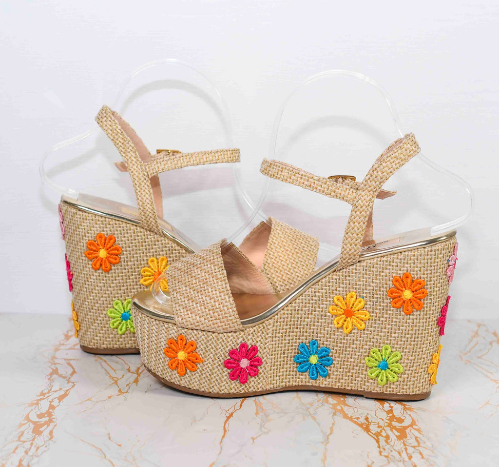 Plataformas de Yute con Margaritas Multicolor
