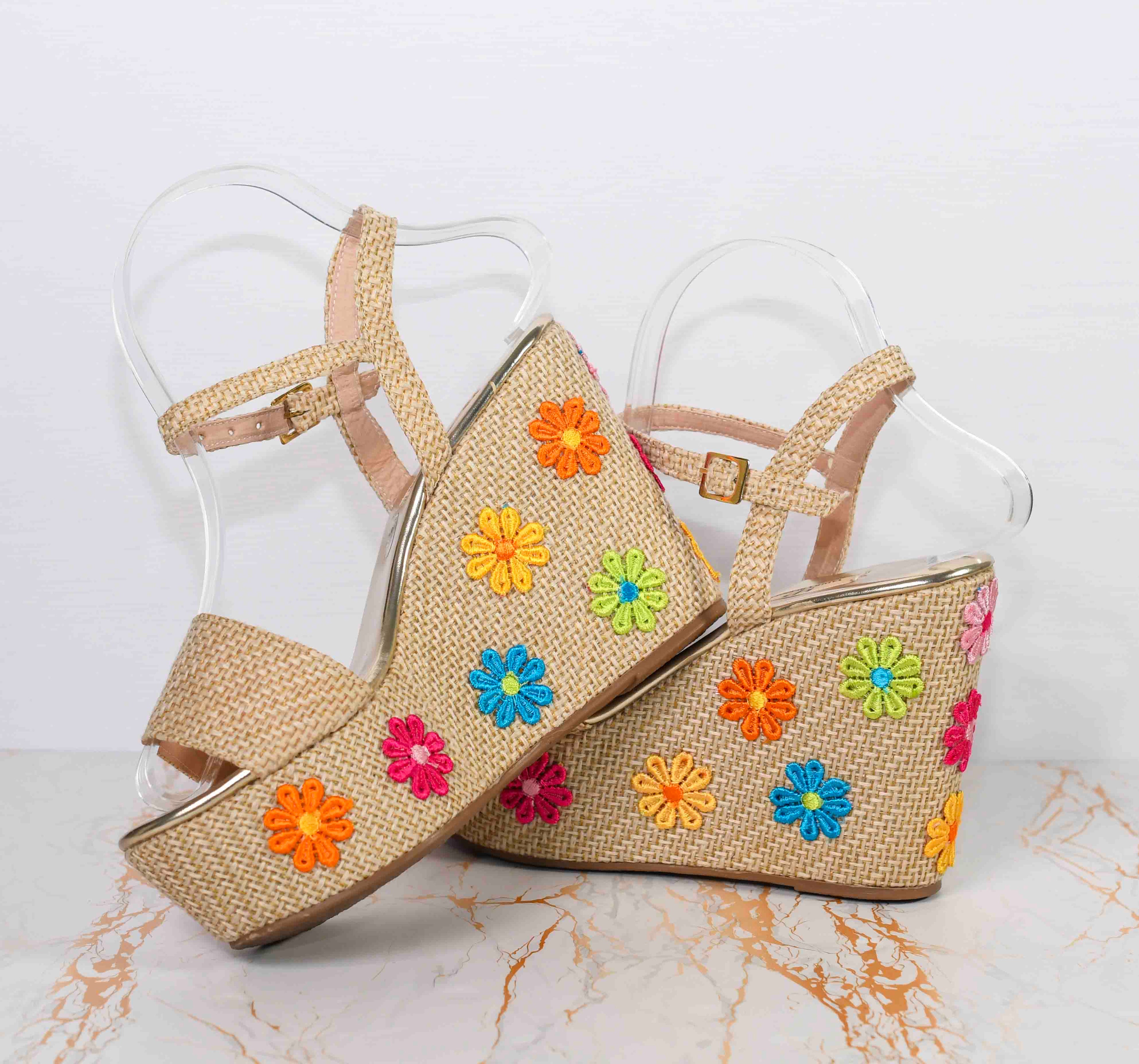 Plataformas de Yute con Margaritas Multicolor