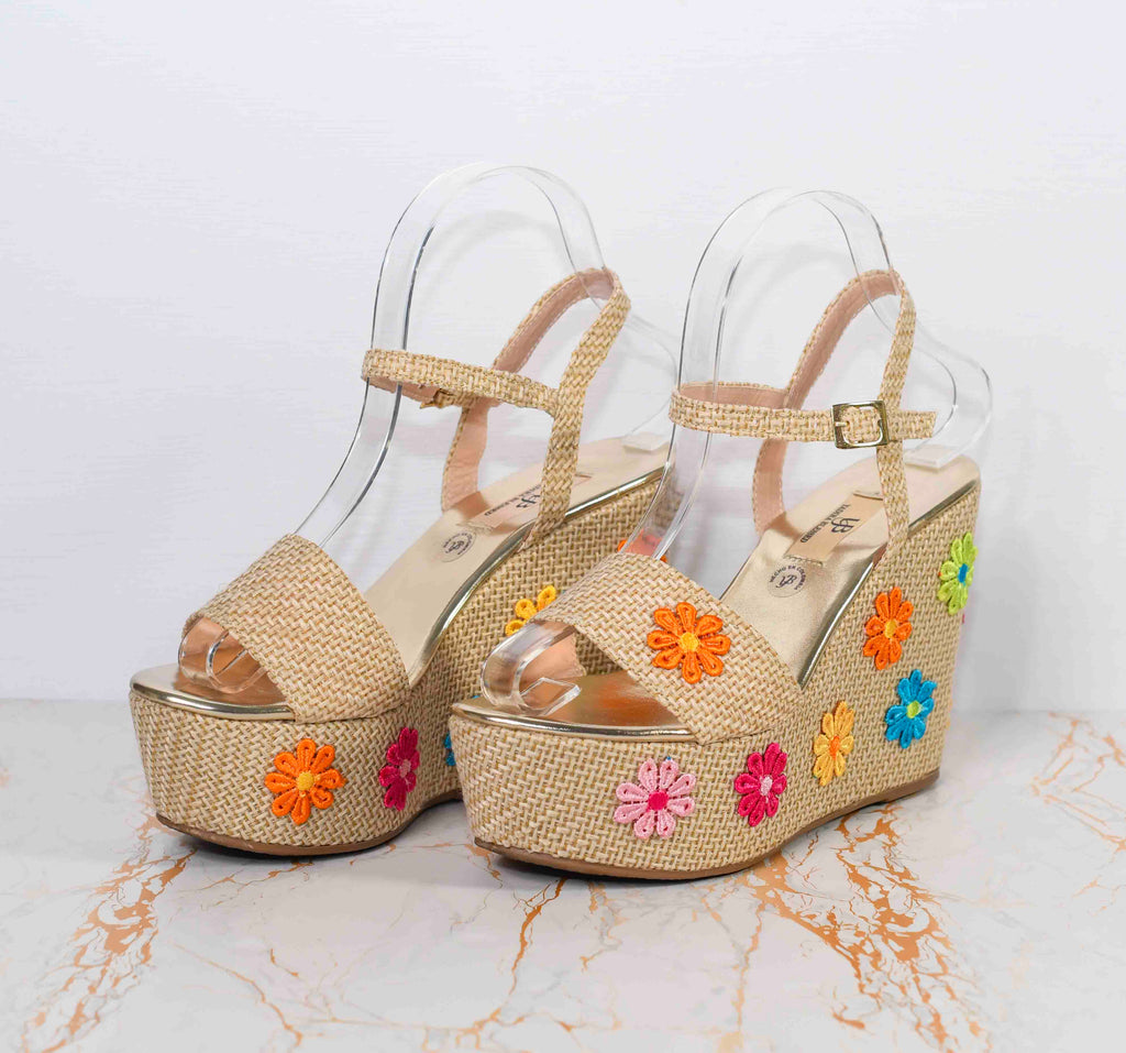 Plataformas de Yute con Margaritas Multicolor